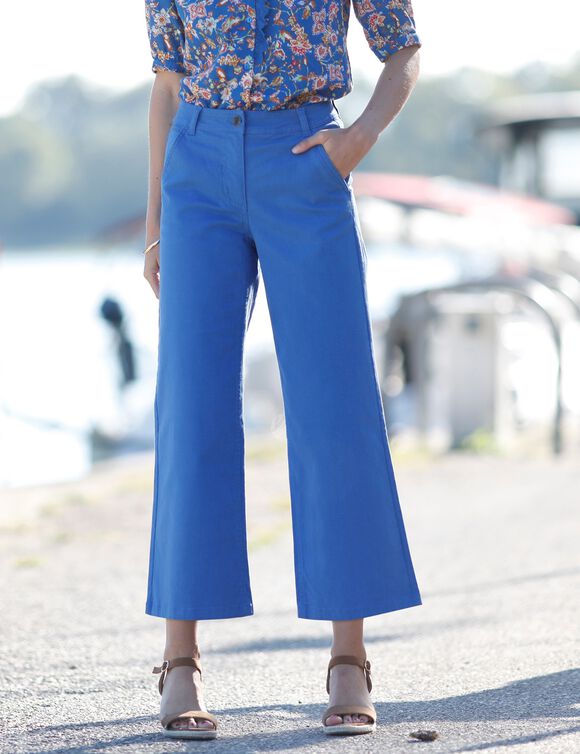 Pantalon large raccourci uni (bleu dur)