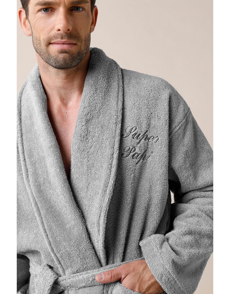 Peignoir mixte adulte éponge bouclette col châle personnalisable (gris) Peignoir mixte adulte éponge bouclette col châle personnalisable (gris)