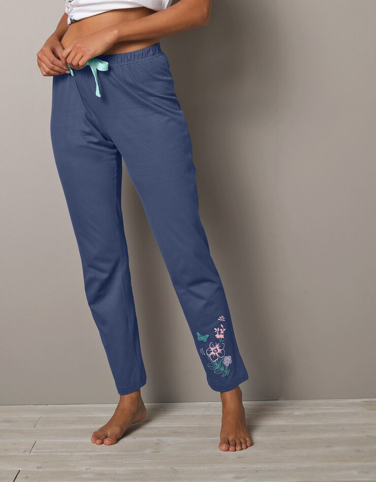 Pantalon imprimé bucolique placé - coton jersey (ardoise)