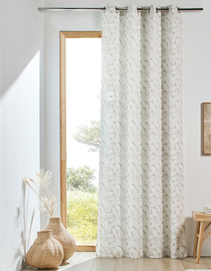 Rideau en ramie imprimé feuillages (gris)