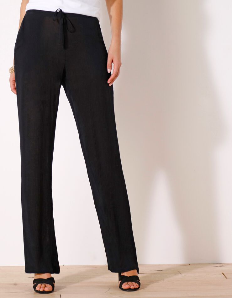 Pantalon droit uni, crépon fluide (noir) Pantalon droit uni, crépon fluide (noir)