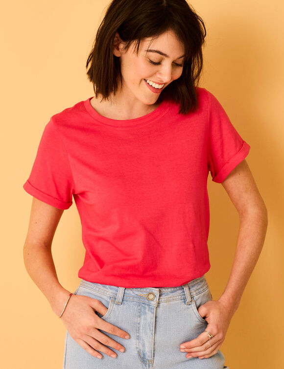 T-shirt manches courtes à revers (framboise)