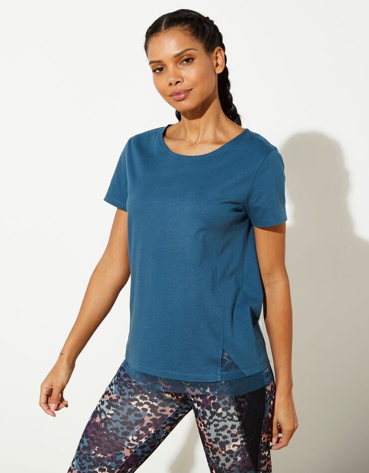 Tee-shirt manches courtes détail résille (bleu) Tee-shirt manches courtes détail résille (bleu)