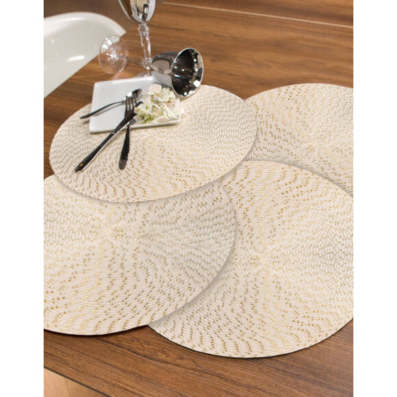 Set de table rond design m&eacute;tallis&eacute; - Lot de 4 (&eacute;cru)