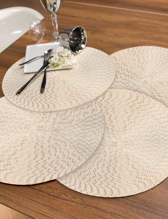 Set de table rond design m&eacute;tallis&eacute; - Lot de 4 (&eacute;cru)