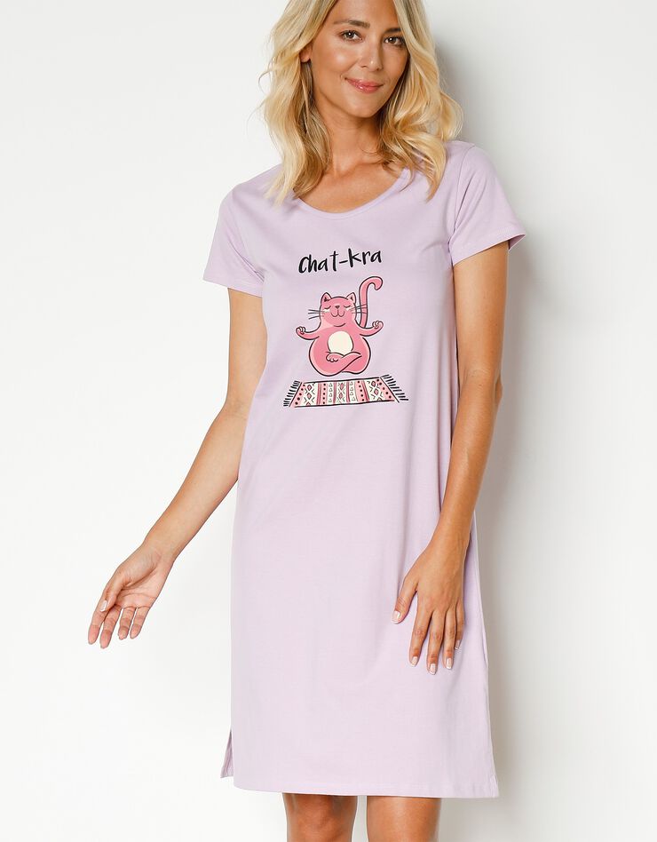 Chemise de nuit courte motif Chat-kra manches courtes (lilas) Chemise de nuit courte motif Chat-kra manches courtes (lilas)