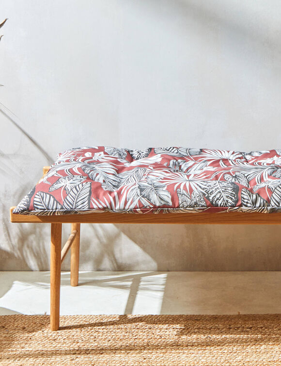 Long coussin déco coton imprimé tropical (terracotta)