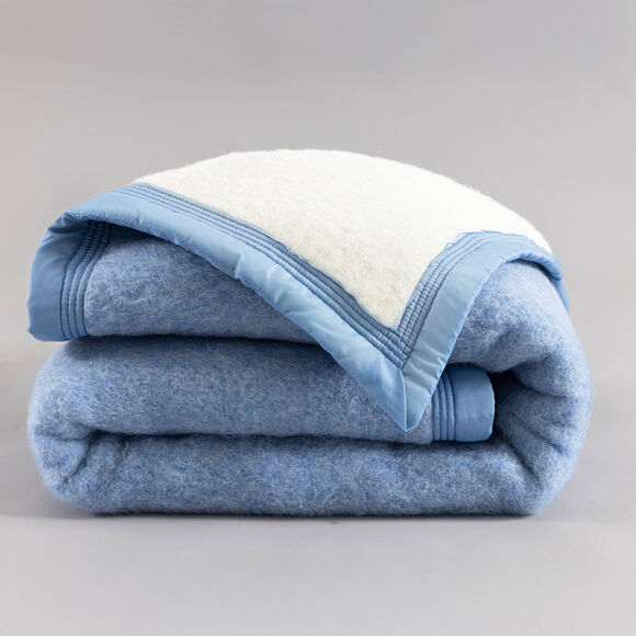 Couverture bicolore pure laine 800 g/m&sup2; (bleu jean)
