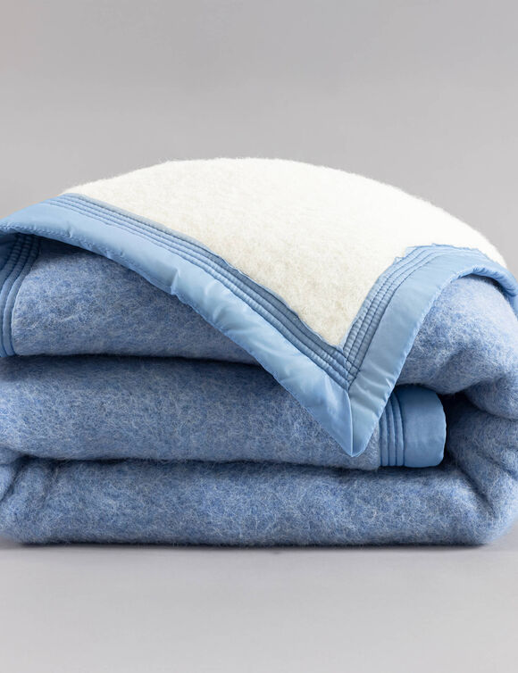Couverture bicolore pure laine 800 g/m&sup2; (bleu jean)