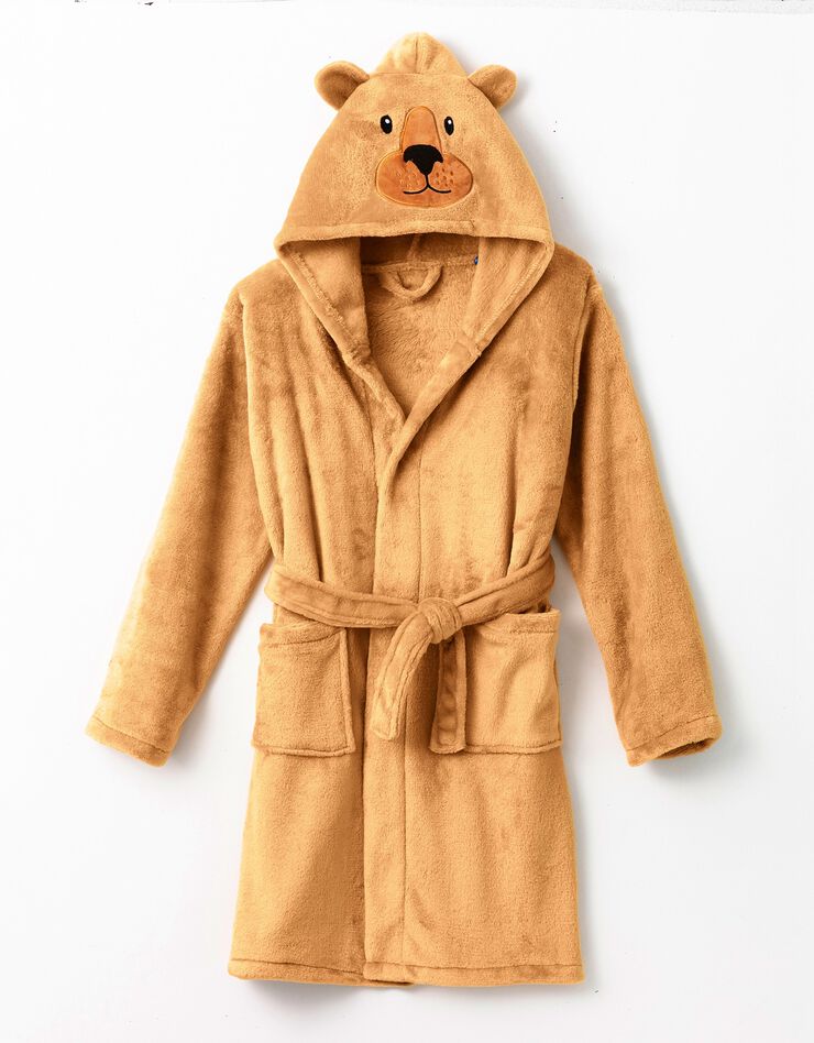 Peignoir de bain enfant ours à capuche microfibre toute douce (taupe)
