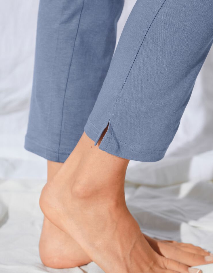 Pantalon fuselé uni taille élastiquée (bleu jean)