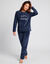 Pyjama pantalon polaire, haut brod&eacute;, avec masque de nuit (bleu)