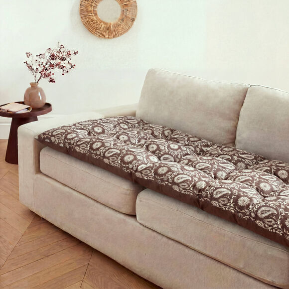 Long coussin de sol imprim&eacute; indien (chocolat)