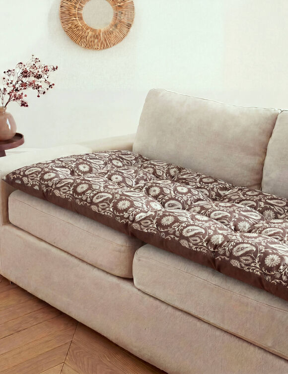 Long coussin de sol imprim&eacute; indien (chocolat)