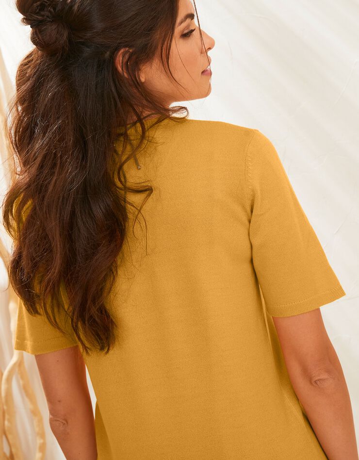 Pull uni manches courtes toucher cachemire (mangue) Pull uni manches courtes toucher cachemire (mangue)