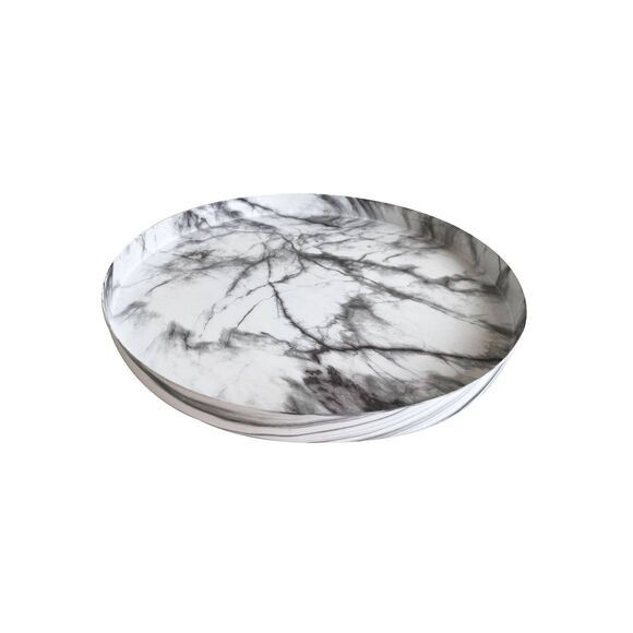Plateau rond en métal, effet marbre (noir / blanc)