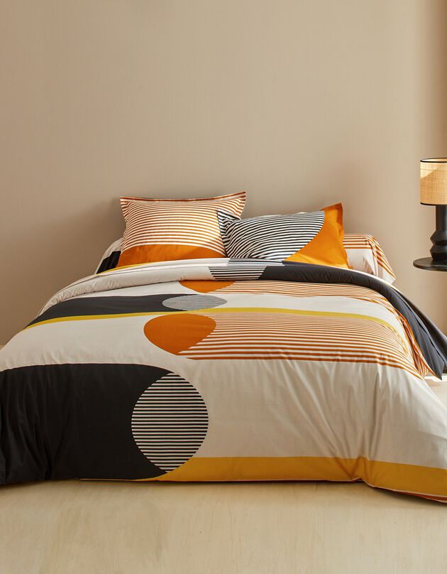 Linge de lit Nico en coton imprimé rayures style graphique (miel)