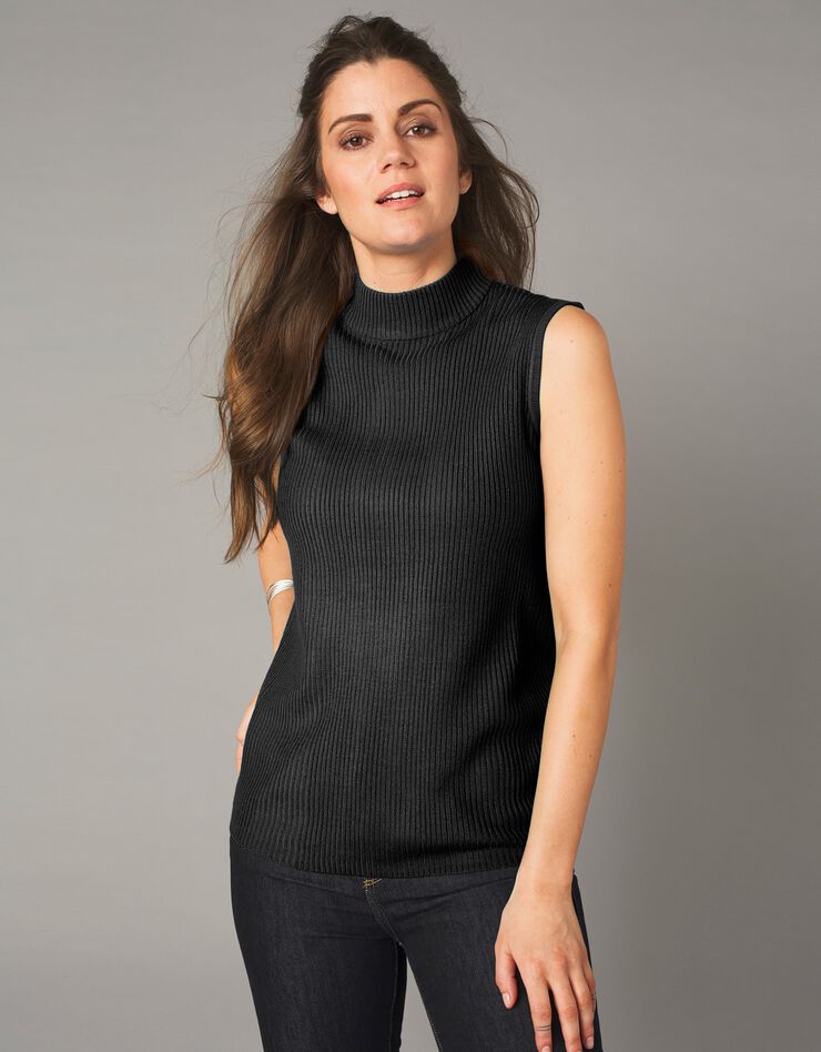 Pull sans manches maille côtelée (noir) Pull sans manches maille côtelée (noir)