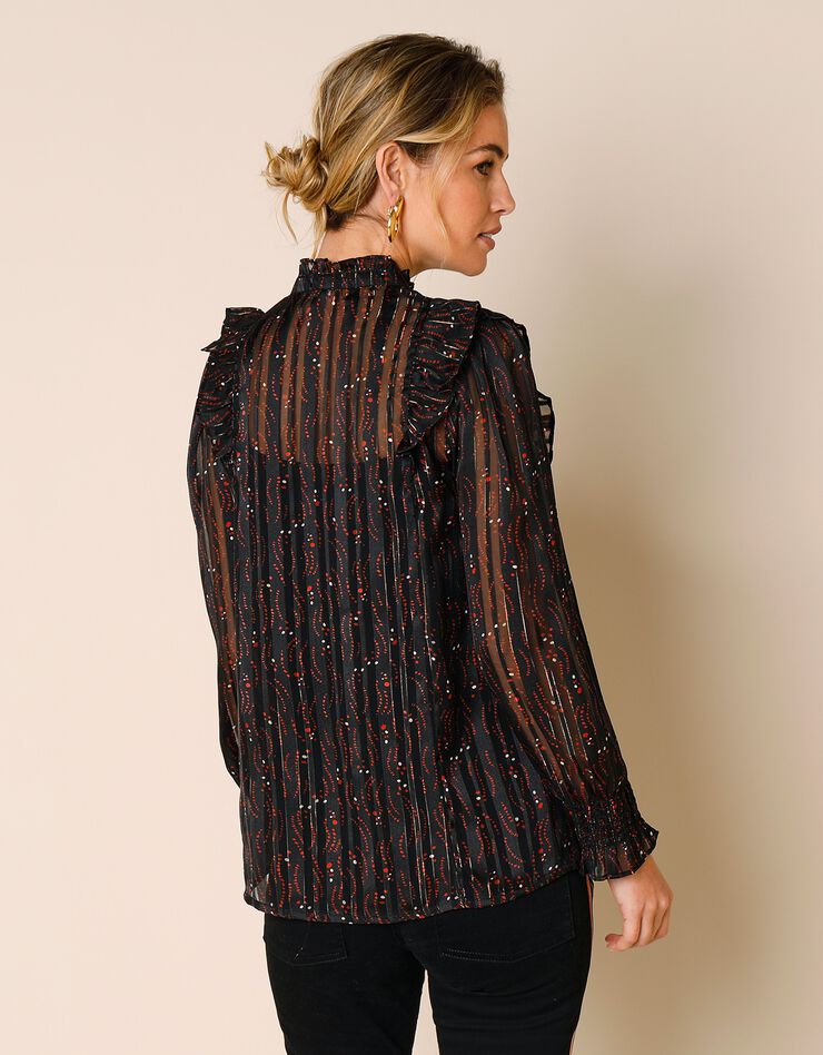 Blouse imprimée col officier volanté (turquoise) Blouse imprimée col officier volanté (turquoise)
