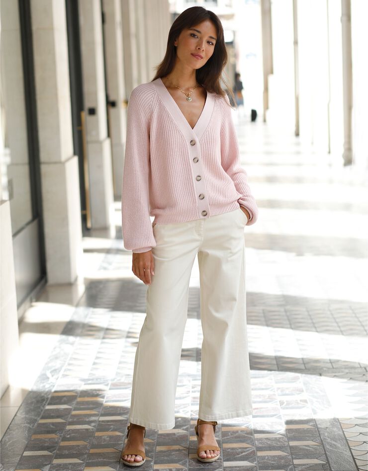 Pantalon large raccourci uni (écru) Pantalon large raccourci uni (écru)
