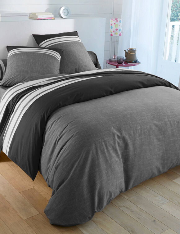 Linge de lit Nathalie coton (gris / noir)