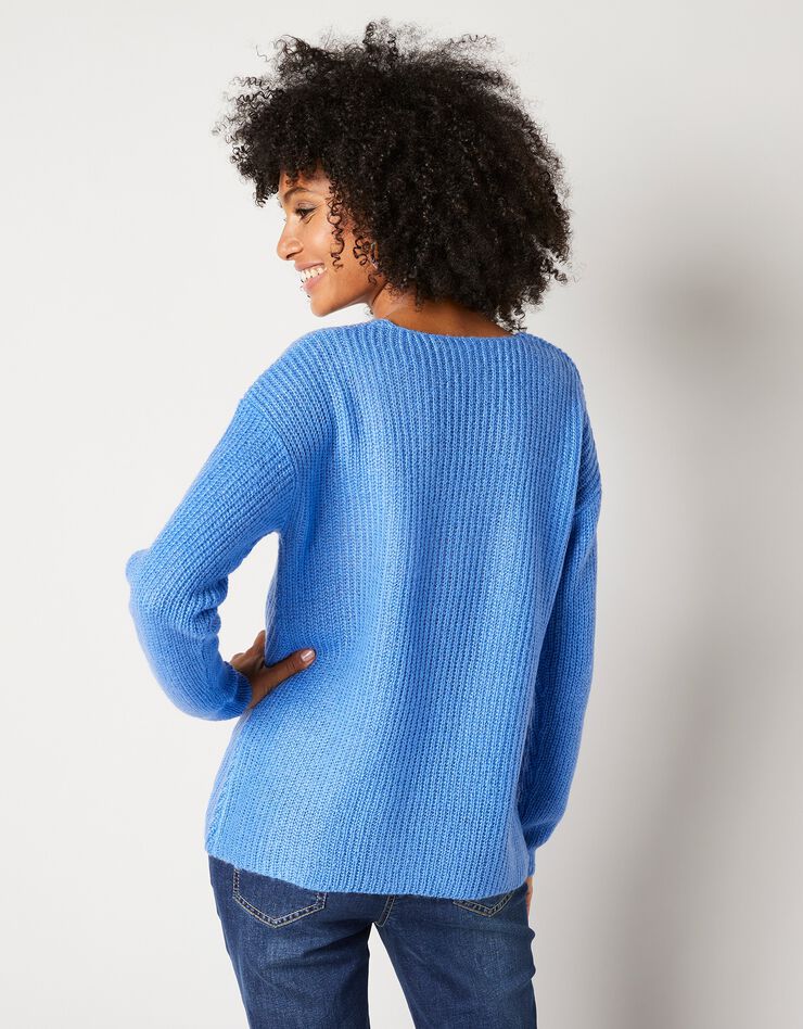 Pull col V, maille anglaise toucher mohair (bleu lavande)