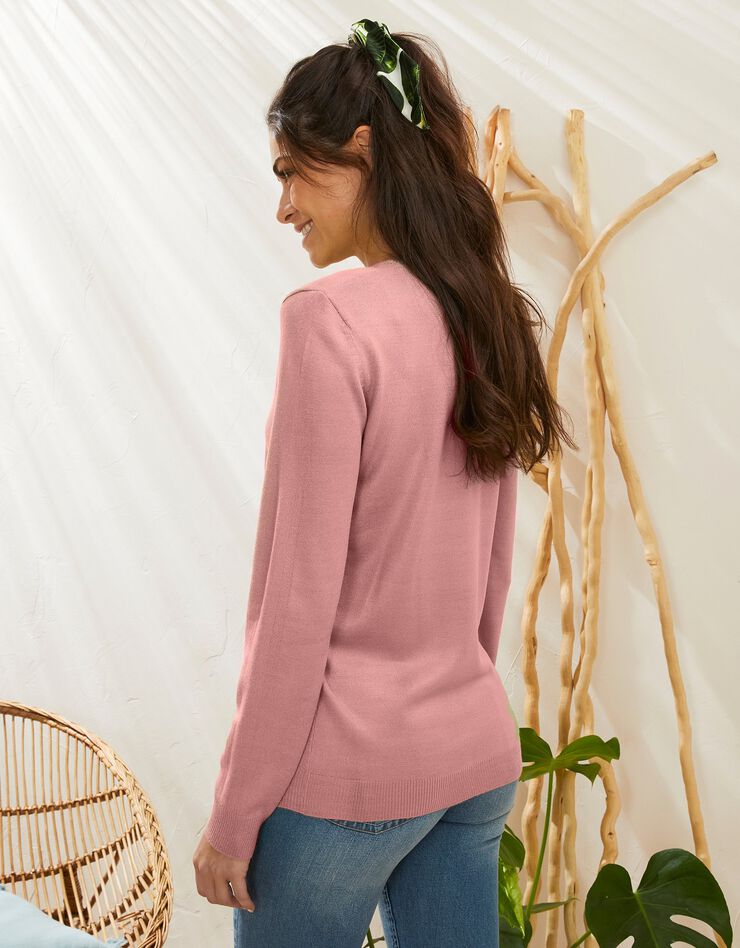 Pull col rond uni toucher cachemire (rose grisé) Pull col rond uni toucher cachemire (rose grisé)