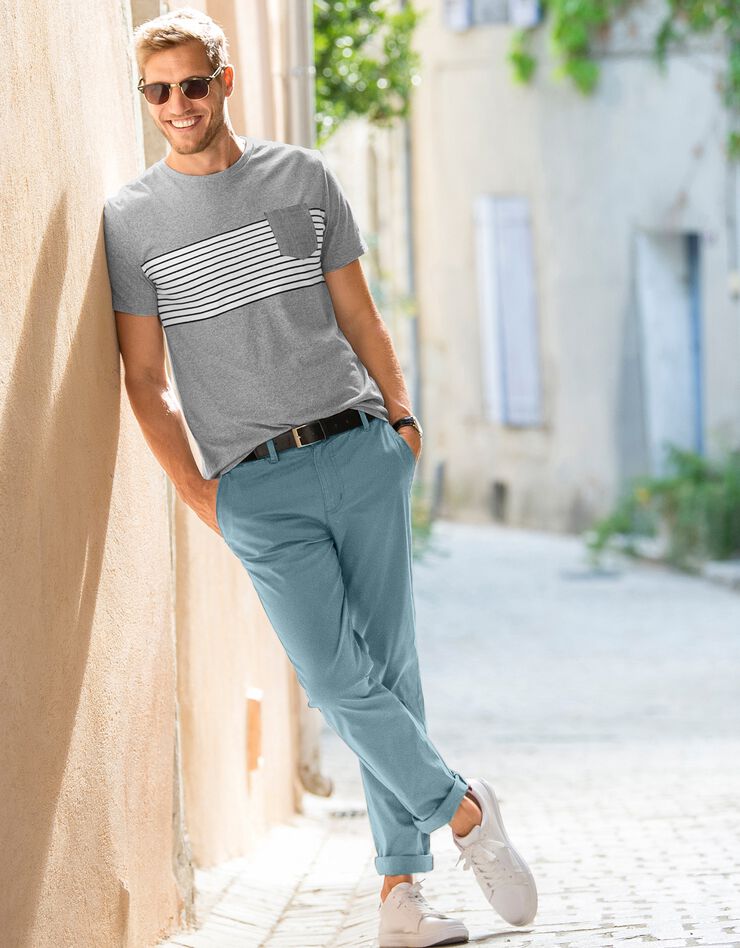 Pantalon chino uni sergé stretch grand confort (bleu lagon) Pantalon chino uni sergé stretch grand confort (bleu lagon)