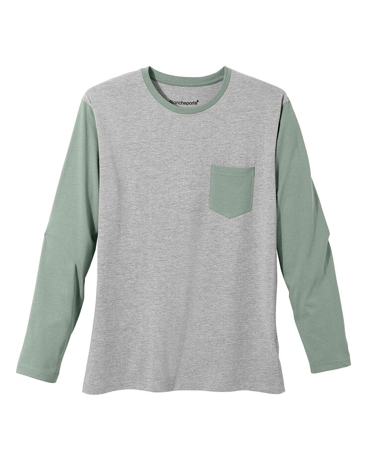 Tee-shirt pyjama bicolore manches longues (gris / vert)