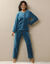 Pyjama veste boutonn&eacute;e manches longues, maille polaire (bleu paon)