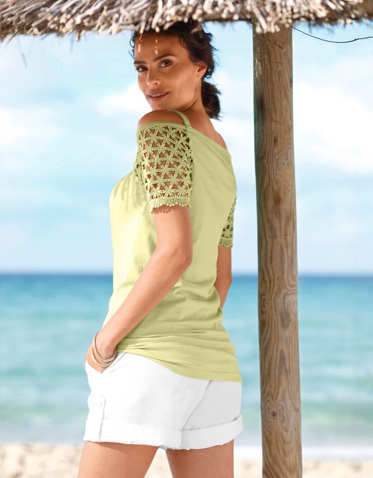 Tee-shirt macramé épaules dénudées (tilleul) Tee-shirt macramé épaules dénudées (tilleul)