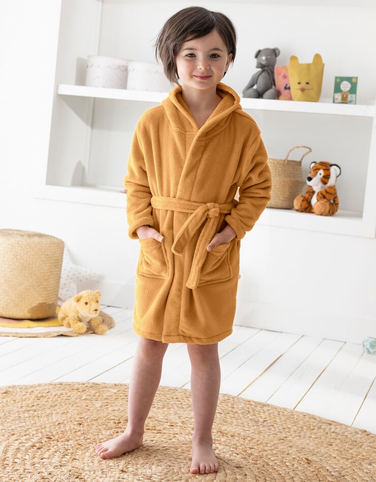 Peignoir de bain enfant ours à capuche microfibre toute douce (taupe)