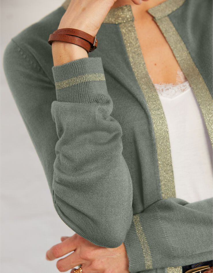 Gilet paletot toucher cachemire détails brillants (kaki) Gilet paletot toucher cachemire détails brillants (kaki)