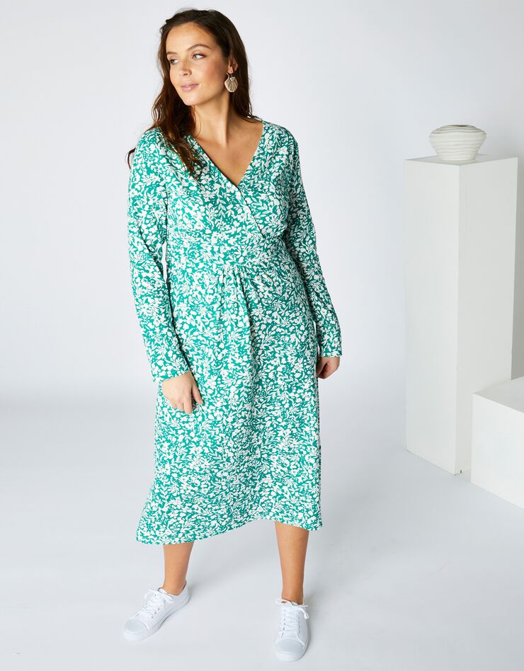 Robe décolleté effet cache-cœur, maille (vert / blanc) Robe décolleté effet cache-cœur, maille (vert / blanc)