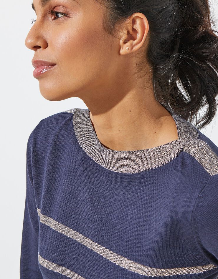 Pull col bateau rayures fils brillants (marine / doré) Pull col bateau rayures fils brillants (marine / doré)