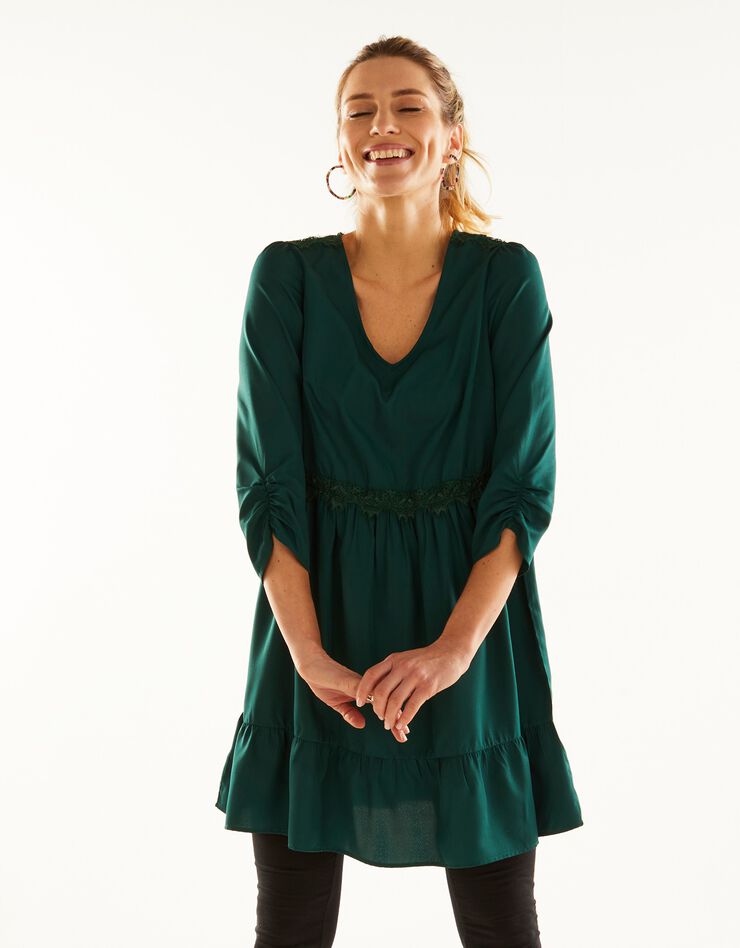 Tunique dentelle manches 7/8ème unie (vert) Tunique dentelle manches 7/8ème unie (vert)