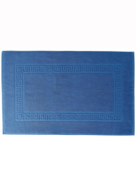 Tapis de bain éponge liteau motif frise grecque (bleu dur)