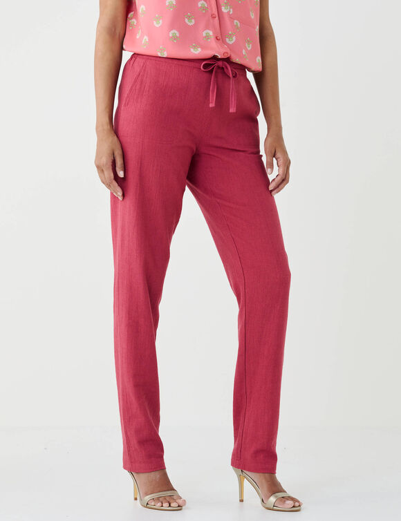 Pantalon fusel&eacute; fluide, lin-coton (bois de rose)