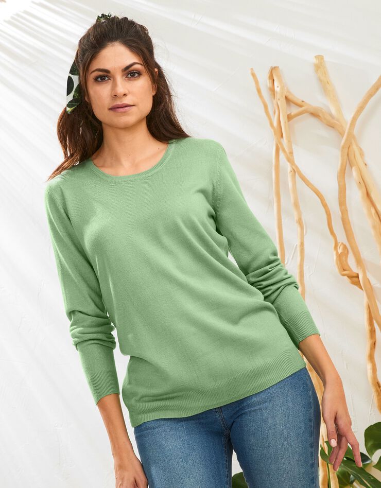 Pull col rond uni toucher cachemire (vert clair) Pull col rond uni toucher cachemire (vert clair)