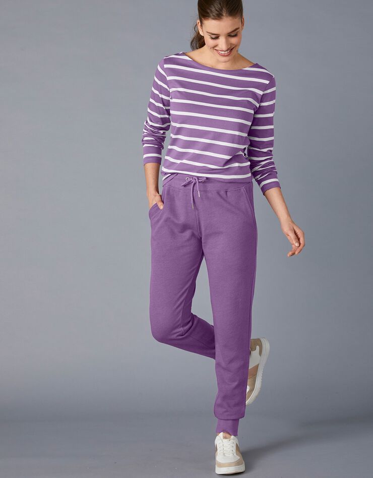 Tee-shirt marinière manches longues en coton bio, éco-responsable (violet / blanc) Tee-shirt marinière manches longues en coton bio, éco-responsable (violet / blanc)