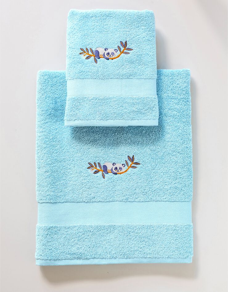 Collection éponge enfant brodée panda coton - 380 g/m² (bleu glacier)