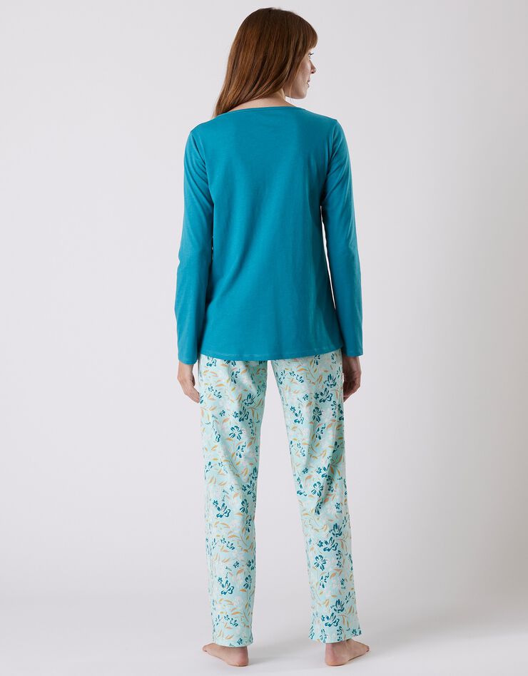 Tee-shirt pyjama manches longues imprimé placé "jardin secret" (émeraude) Tee-shirt pyjama manches longues imprimé placé "jardin secret" (émeraude)