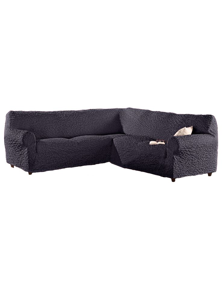Housse gaufrée bi-extensible spéciale canapé d'angle (anthracite)