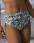 Bas de maillot de bain taille haute imprimé Tanza (écru / émeraude)