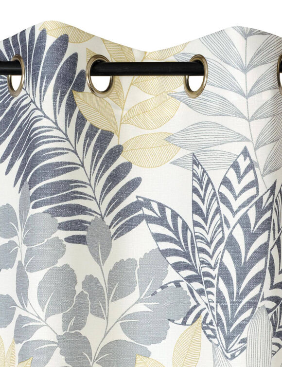 Rideau &agrave; &oelig;illets, imprim&eacute; feuillage bicolore (gris / anis)