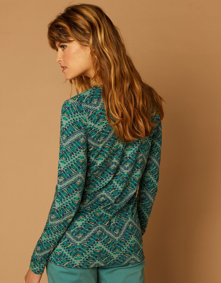 Tee-shirt col V imprimé zigzag (vert) Tee-shirt col V imprimé zigzag (vert)