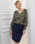 Blouse smocks épaules imprimé fleuri (vert / marine)