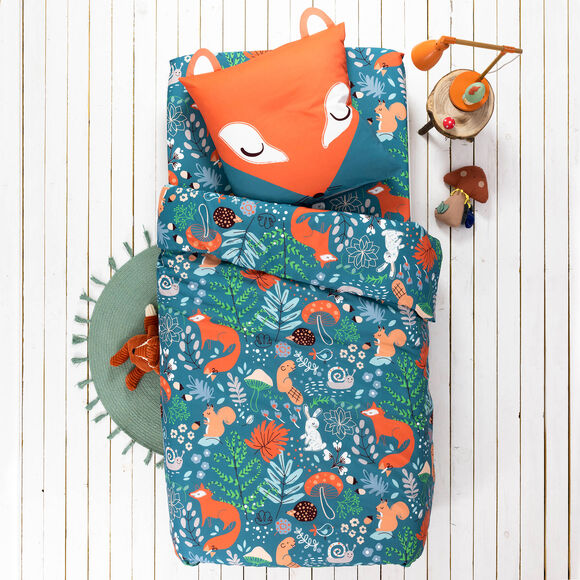 Linge de lit enfant imprimé Champy en coton biologique(**) (bleu)