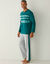 Pyjama coton rayures plac&eacute;es col rond (vert / gris)