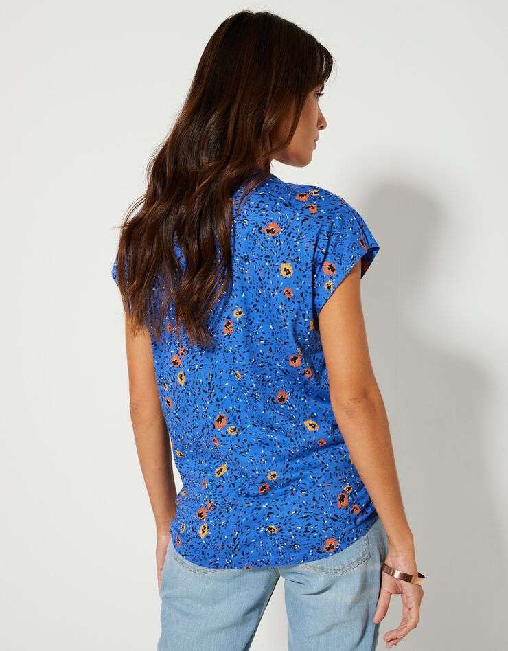 Tee-shirt col tunisien manches courtes, imprimé (bleu) Tee-shirt col tunisien manches courtes, imprimé (bleu)